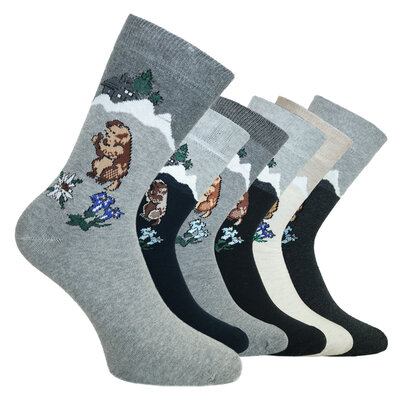 Alpen-Motiv-Socken Murmeltier Freddy Edelweiß