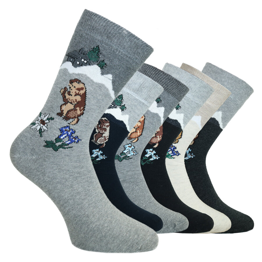 Alpen-Motiv-Socken Murmeltier Freddy Edelweiß
