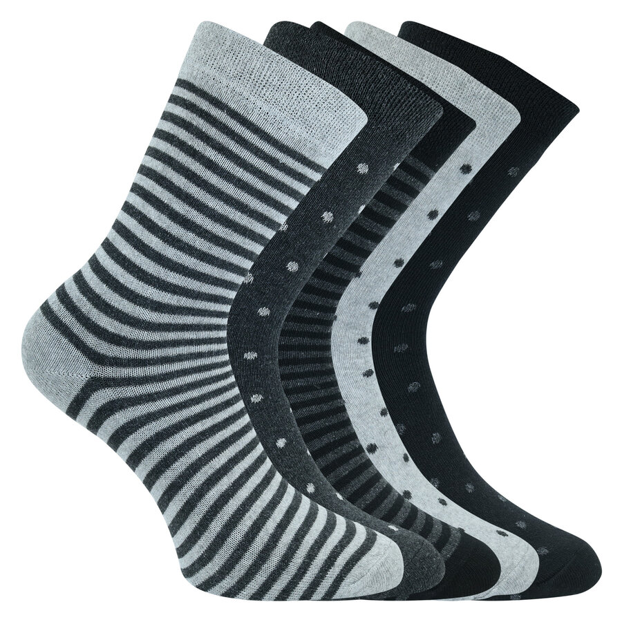 Damen Socken ohne Gummidruck Baumwolle Streifen Punkte modern grey