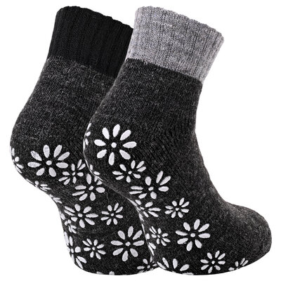 Dicke Alpaka Wolle Kurz-Socken ABS Noppen anthrazit