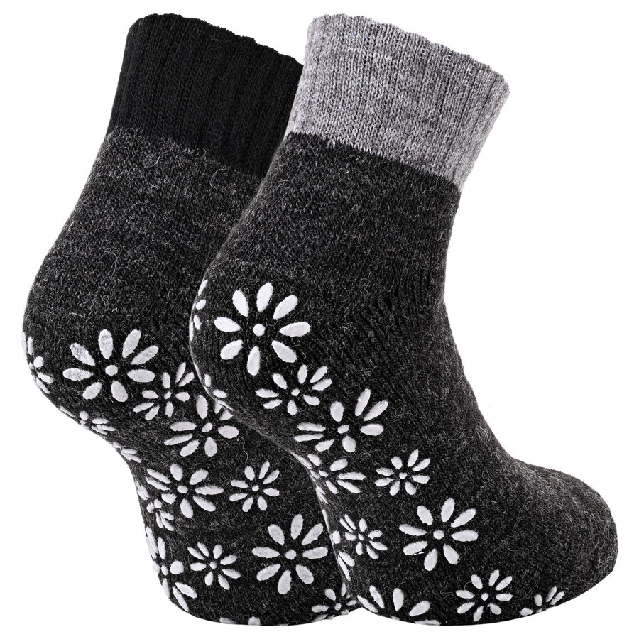 Dicke Alpaka Wolle Kurz-Socken ABS Noppen anthrazit