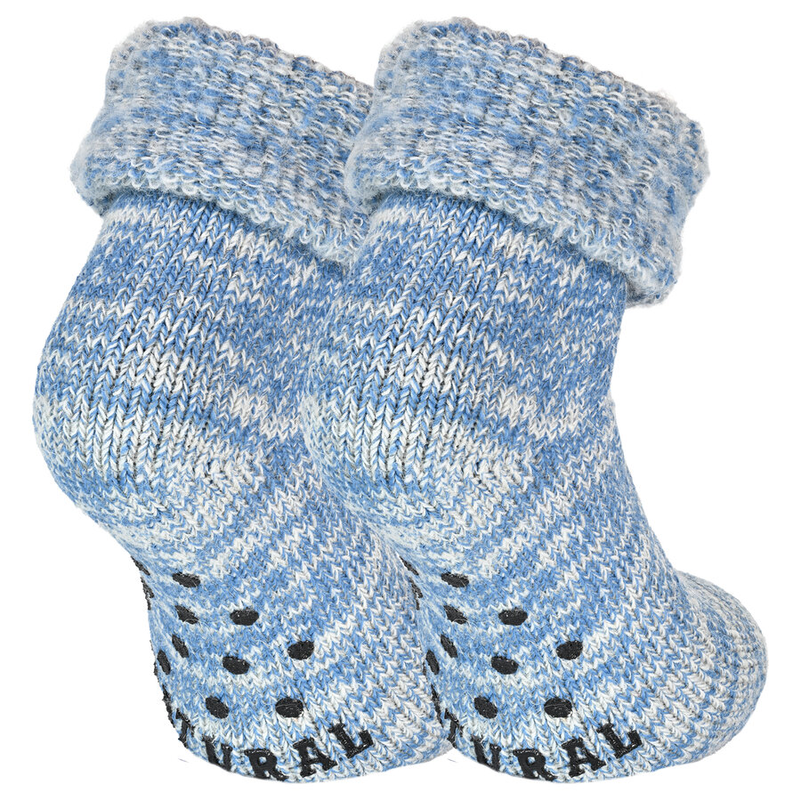 Kuschel-Wollsocken ABS-Noppen blau-melange