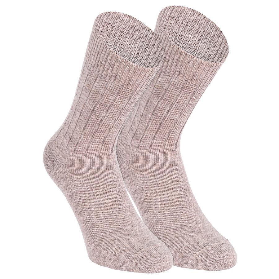 Alpaka-Wolle Socken gerippt beige
