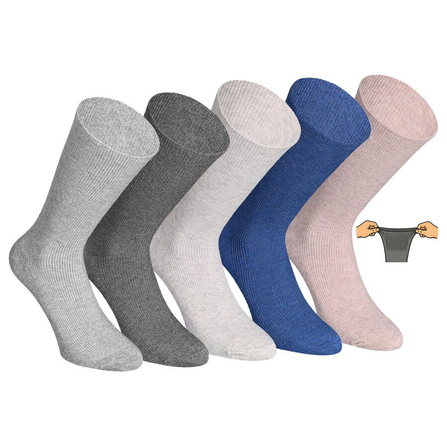 Diabetikersocken ohne Gummidruck Baumwolle gerippt natur-grau-blau-mix