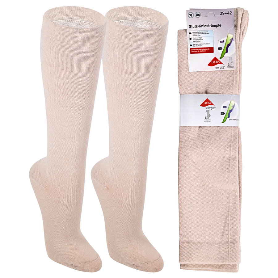 Reise-Stütz-Kniestrümpfe mit Kompression beige