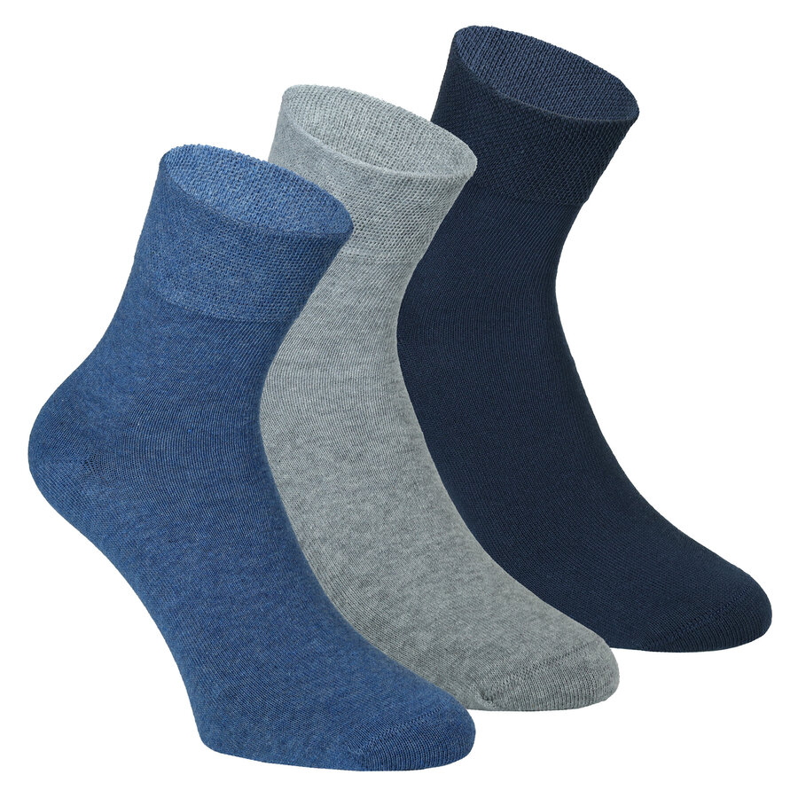 Kurzsocken ohne Gummidruck Baumwolle blau-grau-mix