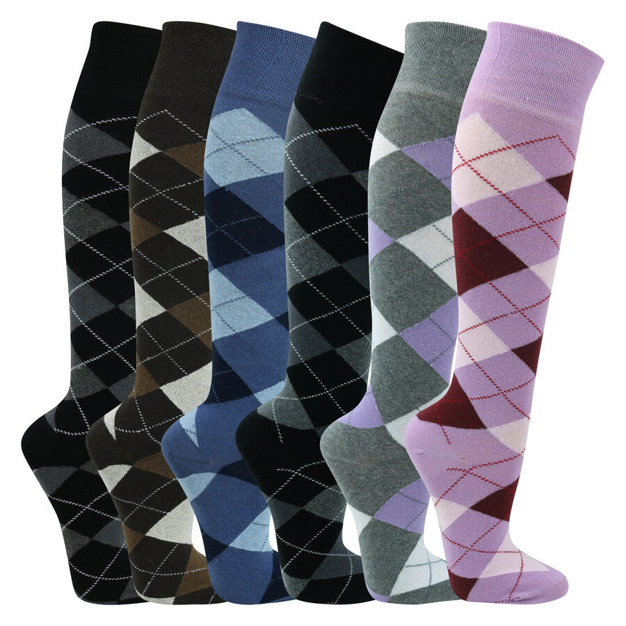 Damen-Kniestrümpfe Baumwolle Karo-Design