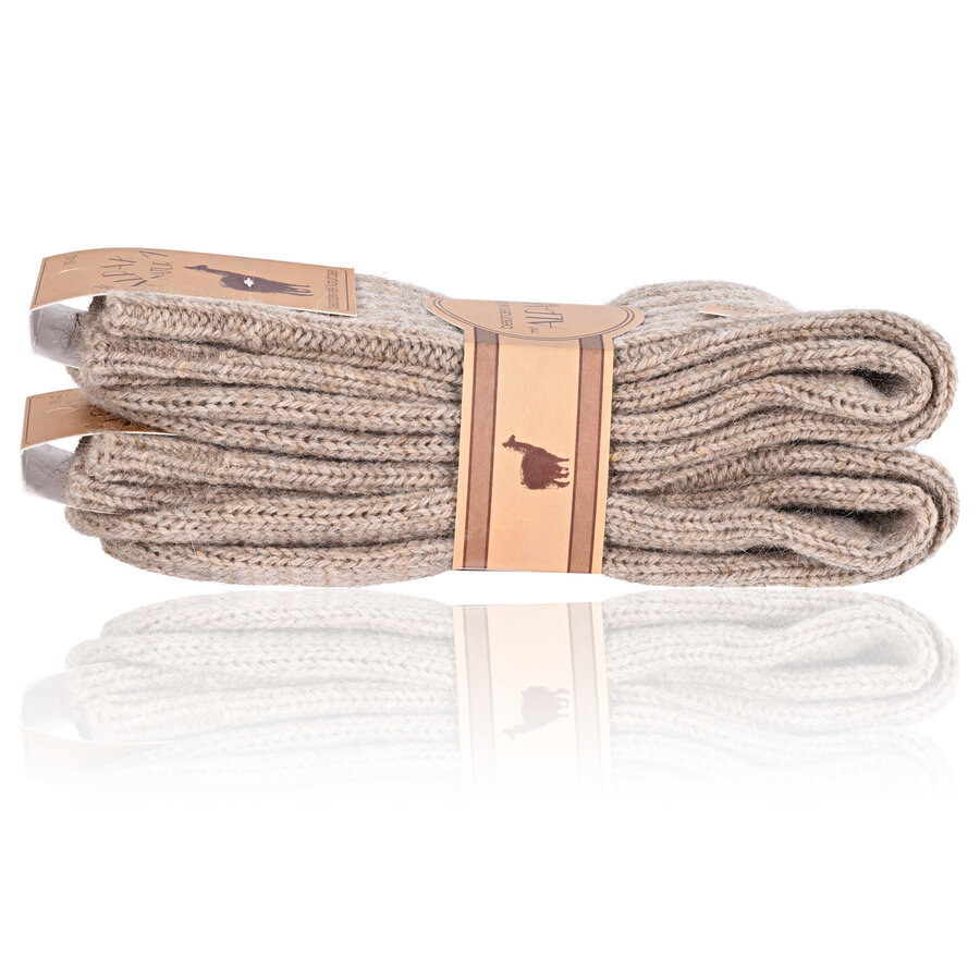 Dicke 100% Alpaka Schaf Wolle Socken natur beige - 7