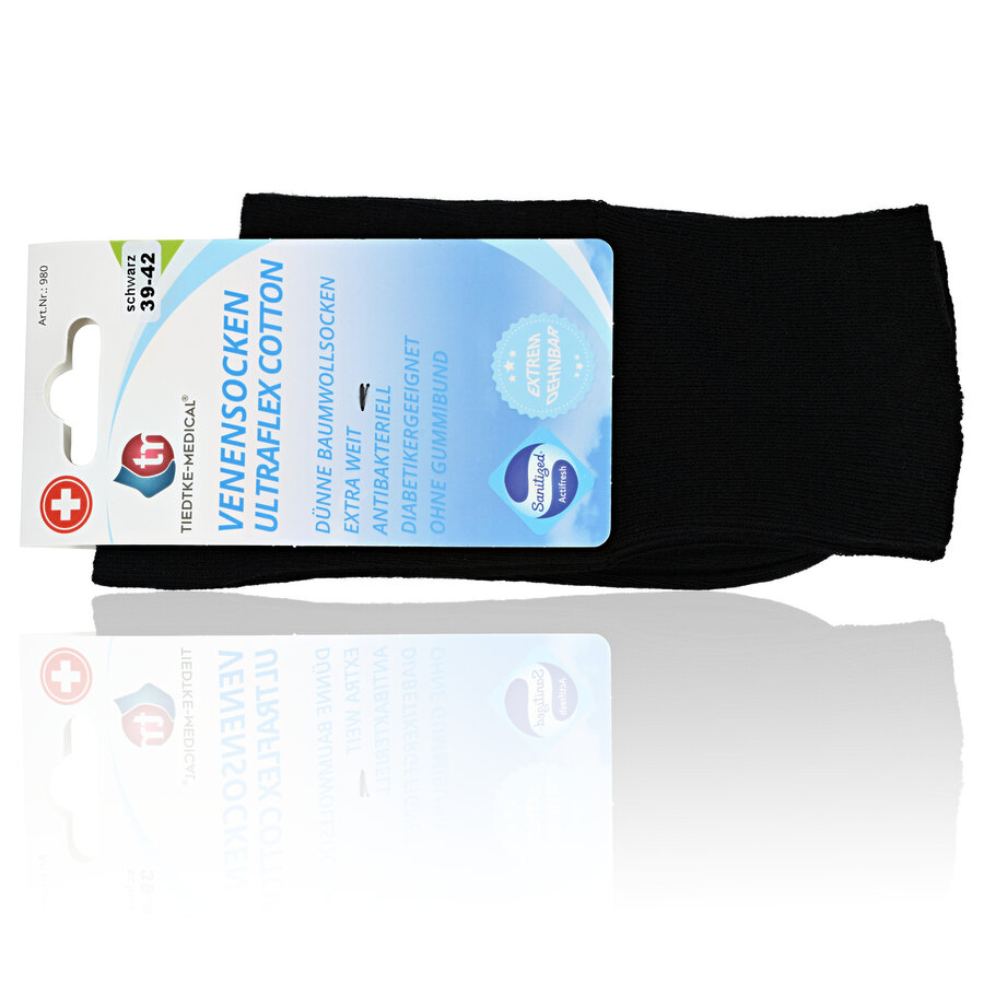 Diabetiker Socken dünn Baumwolle Ultraflex schwarz - 3