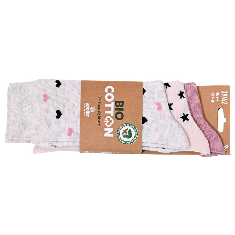 Damen Socken Baumwolle Apollo Muster Ringel Herzen Sterne beige-altrosa-mix - 2