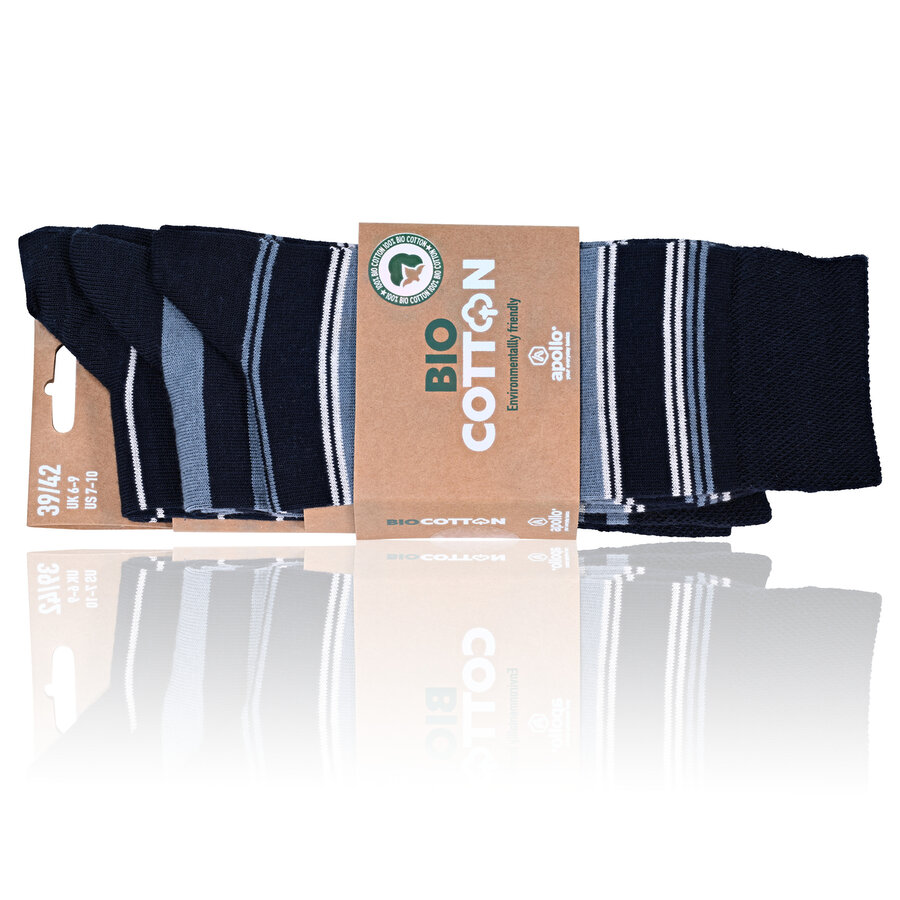 Herren Socken Baumwolle Linien Muster blau-marine-mix Apollo - 2