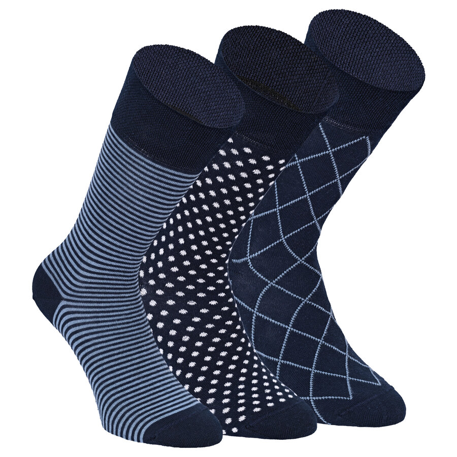 Herren Socken Baumwolle Linien Muster blau-marine-mix Apollo - 3