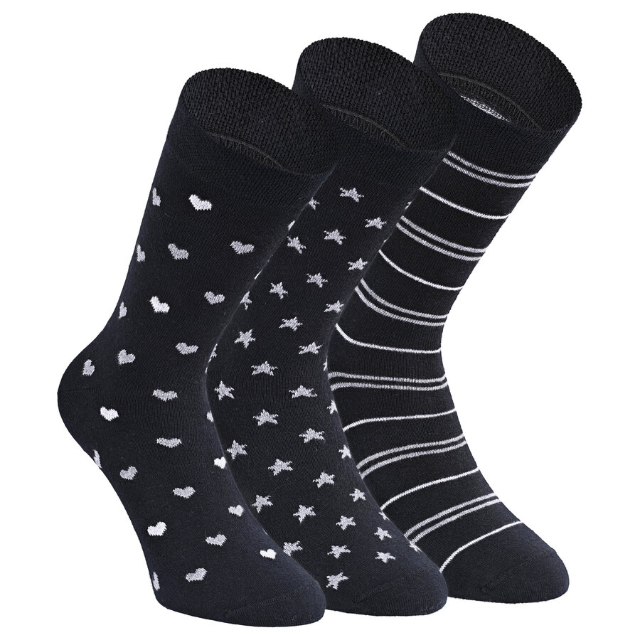 Damen Socken Baumwolle Apollo Muster Ringel Herzen Sterne schwarz-mix - 31