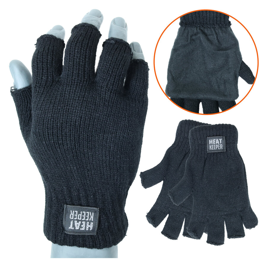 Herren Strick Handschuhe fingerlos TOG Rating 1.9 Heat Keeper schwarz