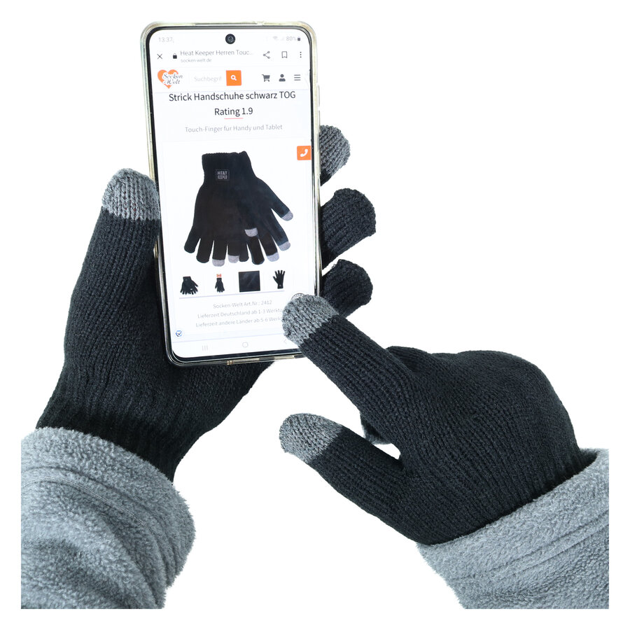 Damen Touchscreen Strick Handschuhe TOG Rating 1.9 Heat Keeper schwarz