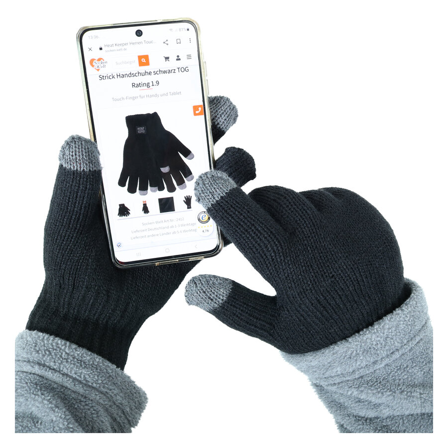 Kinder Touchscreen Strick Handschuhe TOG Rating 1.9 Heat Keeper schwarz