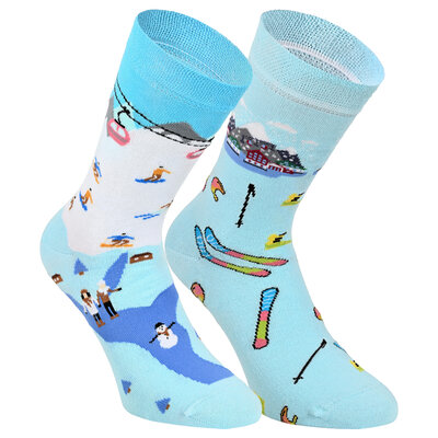 Wintersport Motiv-Socken Sessel-Lift Skifahrer Baumwolle