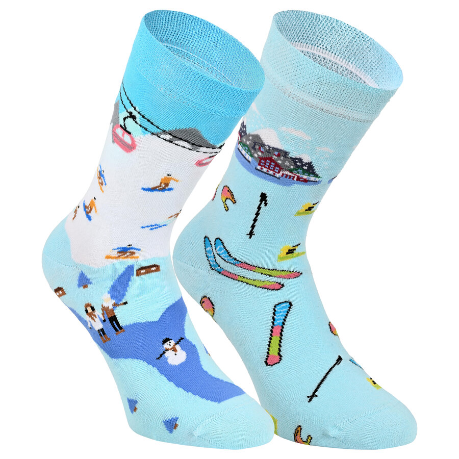 Wintersport Motiv-Socken Sessel-Lift Skifahrer Baumwolle