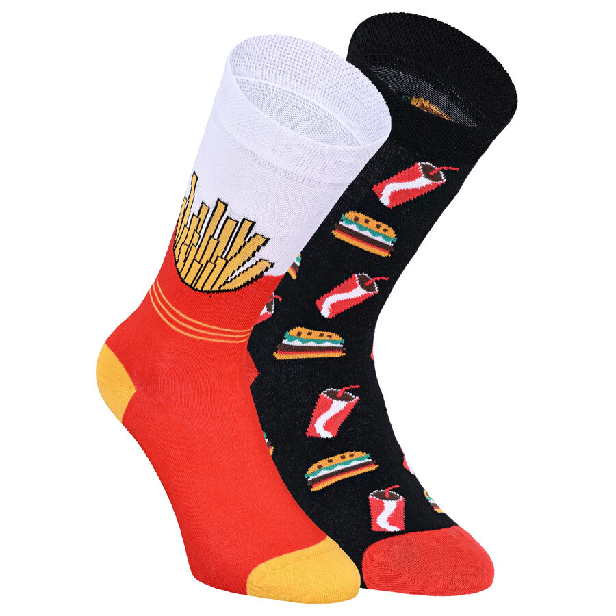 Fast Food Motiv Socken Pommes Hamburger