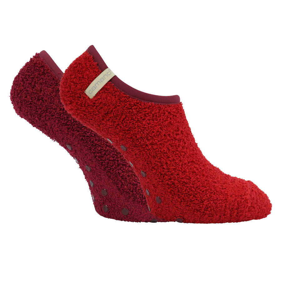 Dicke Damen ABS-Sneaker-Kuschel-Socken camano rot bordeaux
