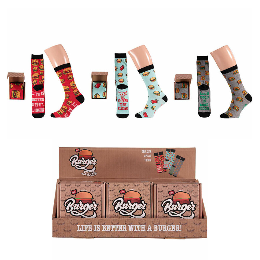 Burger Herren Motiv-Socken in Geschenk-Hamburger-Schachtel Apollo