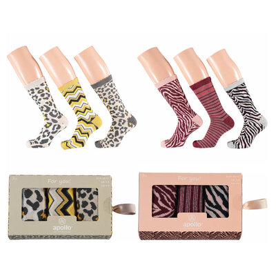 Damen-Motiv-Socken Apollo in Geschenkschachtel Safari Mix