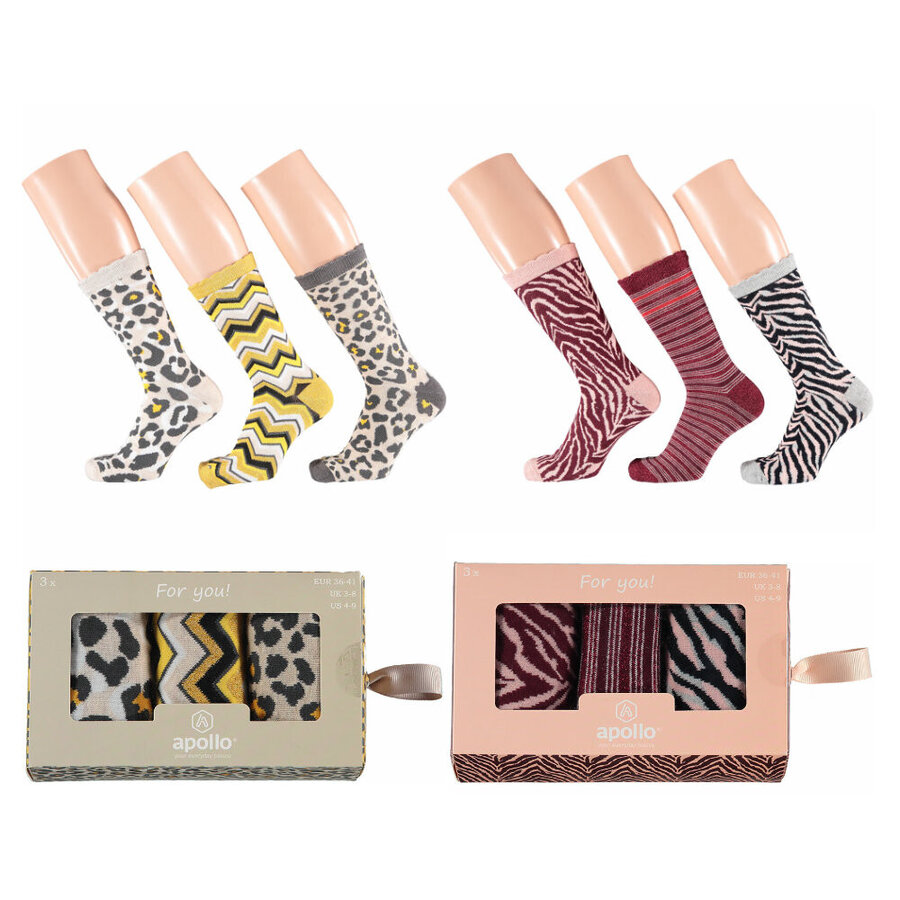 Damen-Motiv-Socken Apollo in Geschenkschachtel Safari Mix