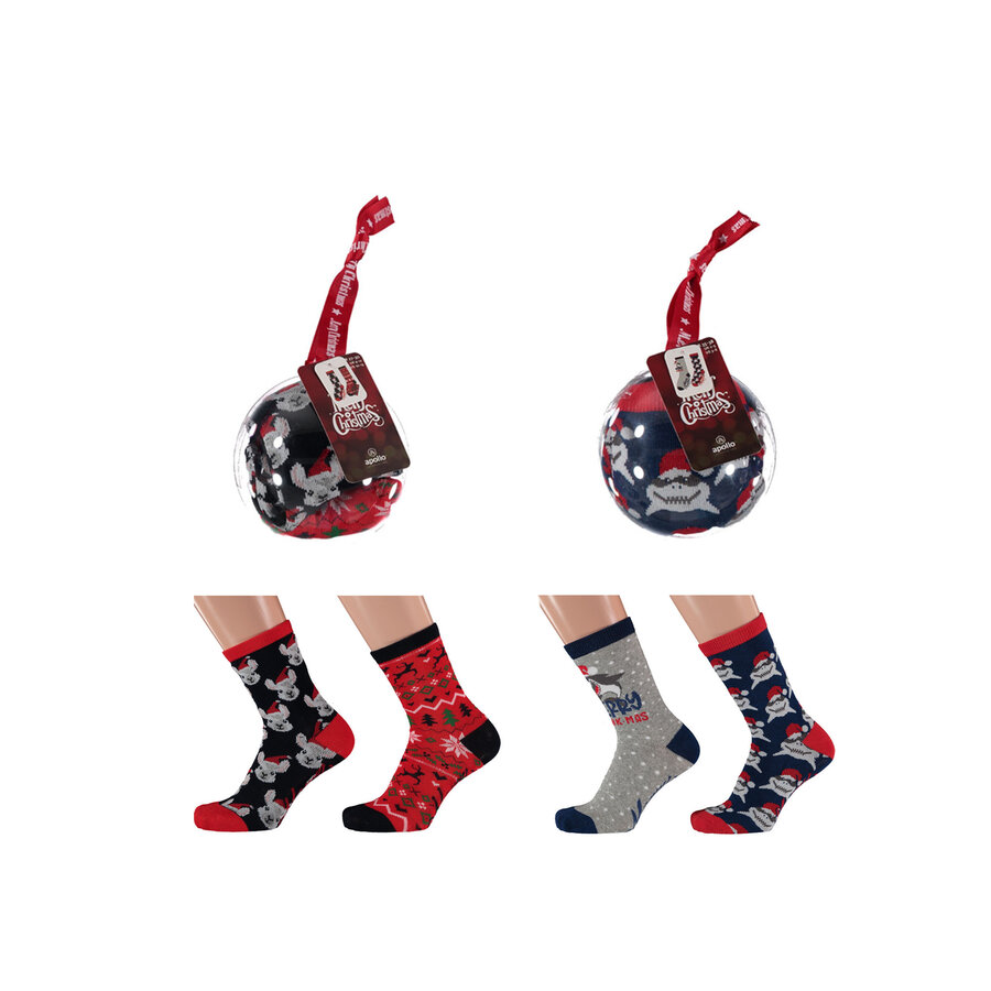 Kinder Weihnachts-Motiv-Socken für Jungen in Christbaum-Kugel Apollo