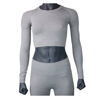 Damen Sports CROP TOP bauchfreies Oberteil XTREME grau melange