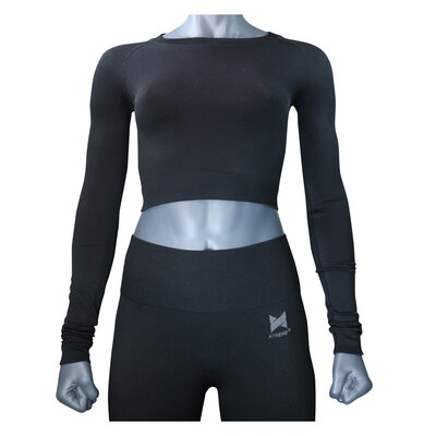 Damen Sports CROP TOP bauchfreies Oberteil XTREME schwarz