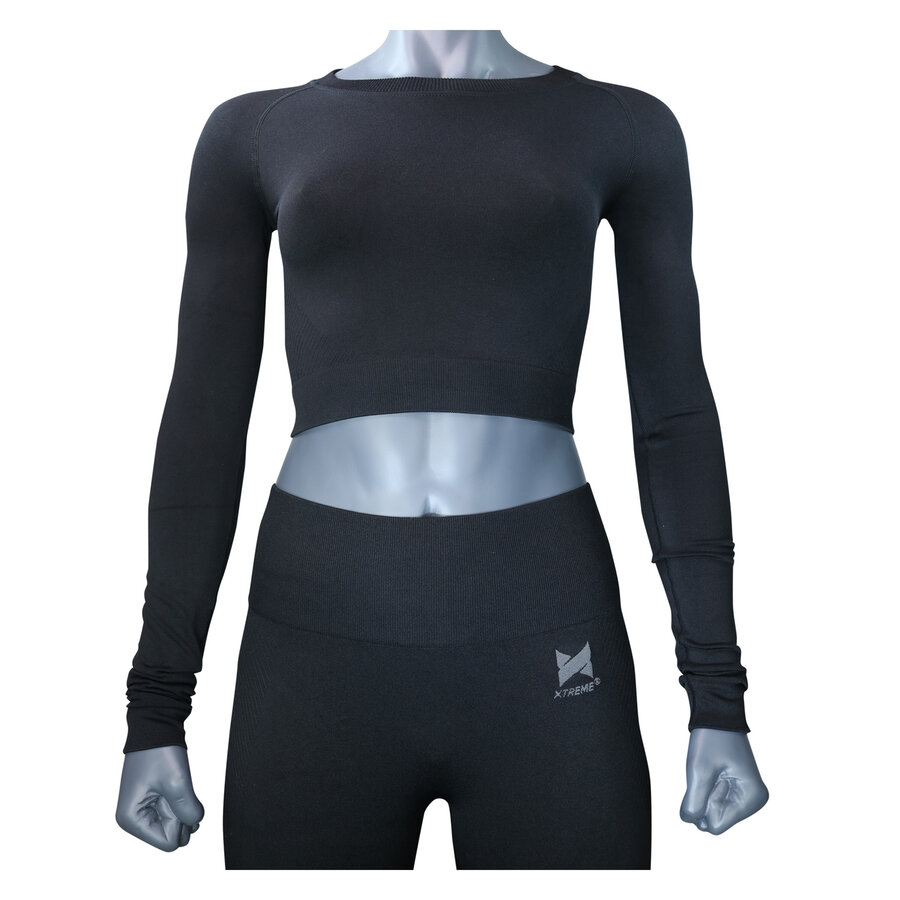 Damen Sports CROP TOP bauchfreies Oberteil XTREME schwarz