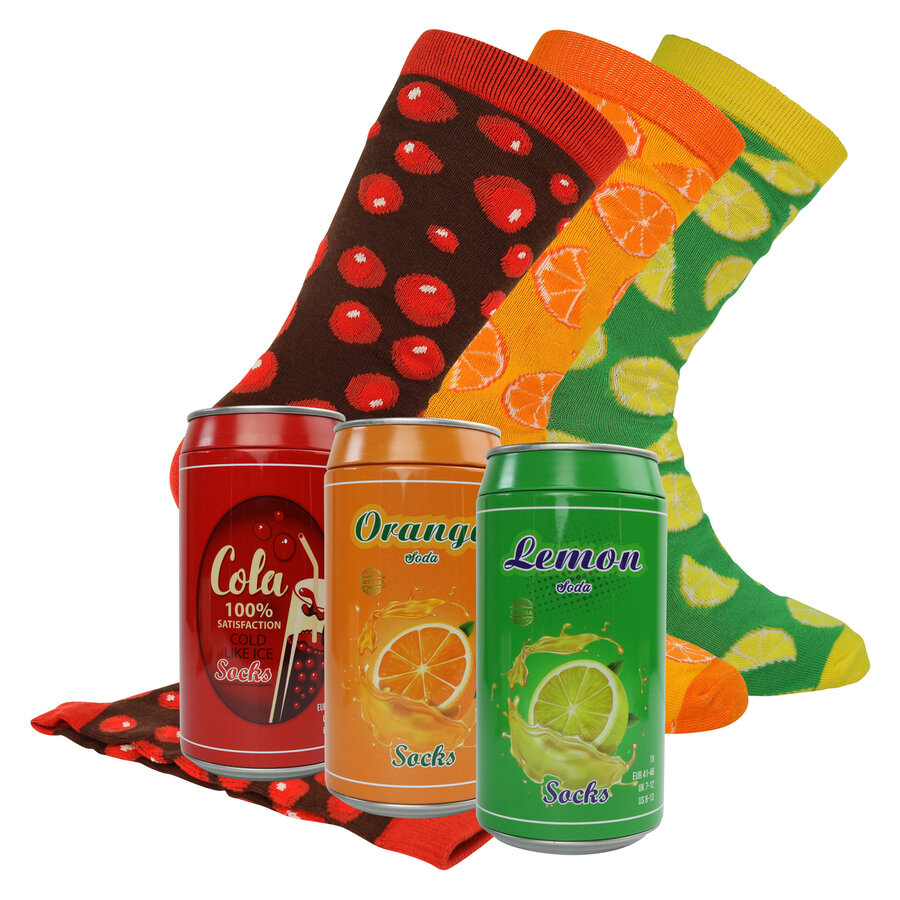 Cola Limonade Motiv-Socken in Blechdose Apollo