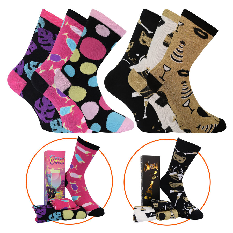 Cocktail-Champagner-Freundin Damensocken in Geschenkbox Apollo