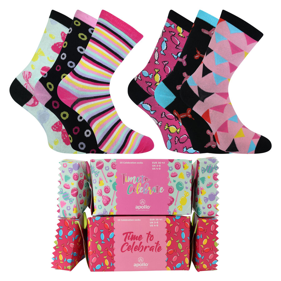 Bunte Damensocken in Bonbon-Schachtel Apollo