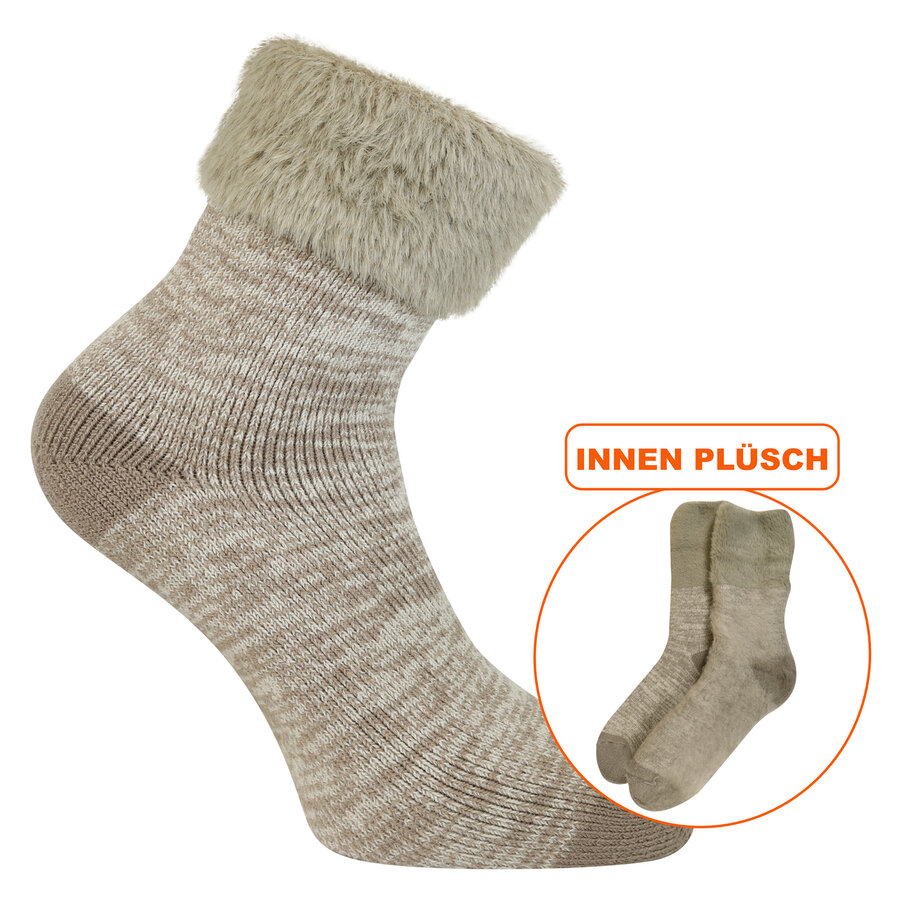 Dicke Damen-Kuschel-Socken camano Warm Up taupe-beige
