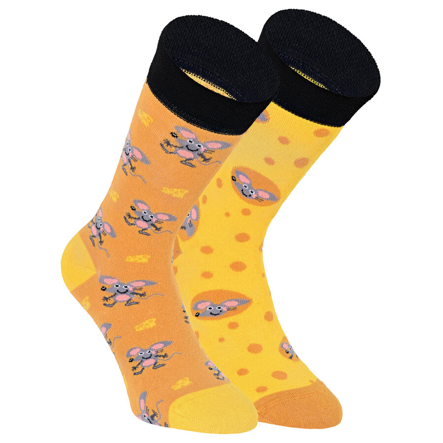 Lustige Motiv-Socken mit Käse fängt man Mäuse