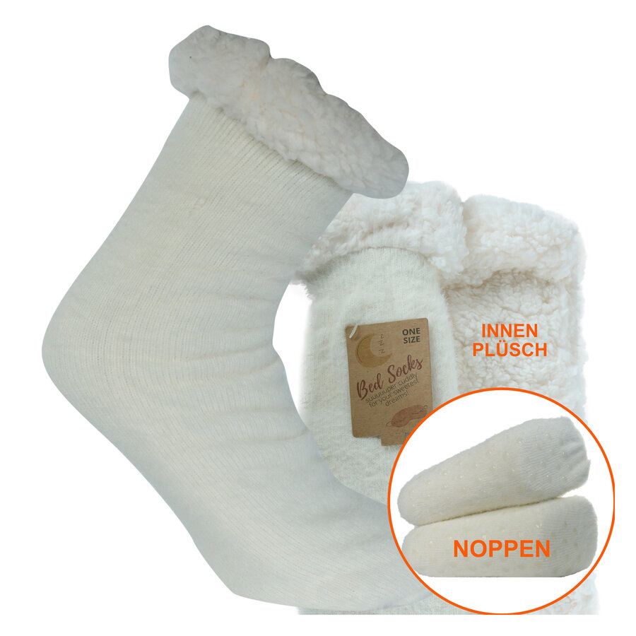 Bettsocken ABS Noppen wollweiß