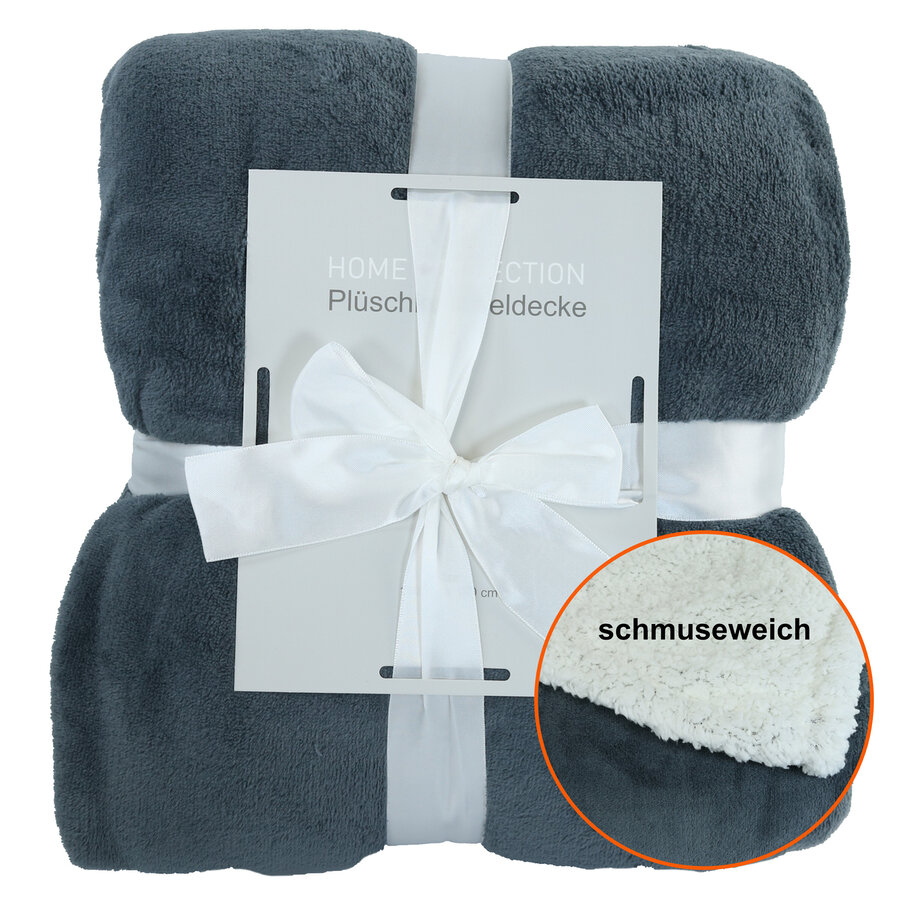 Dicke Plüsch-Kuscheldecke grau-weiß - 3