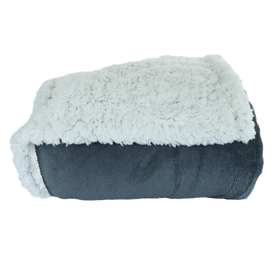 Dicke Plüsch-Kuscheldecke grau-weiß - 5