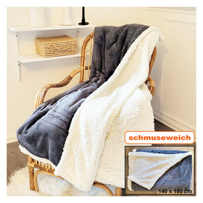 Dicke Plüsch-Kuscheldecke grau-weiß