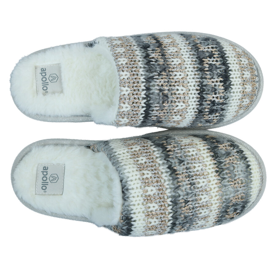 Damen Hausschuhe Puschen Pantoffeln Apollo Folklore-Muster grau - 3