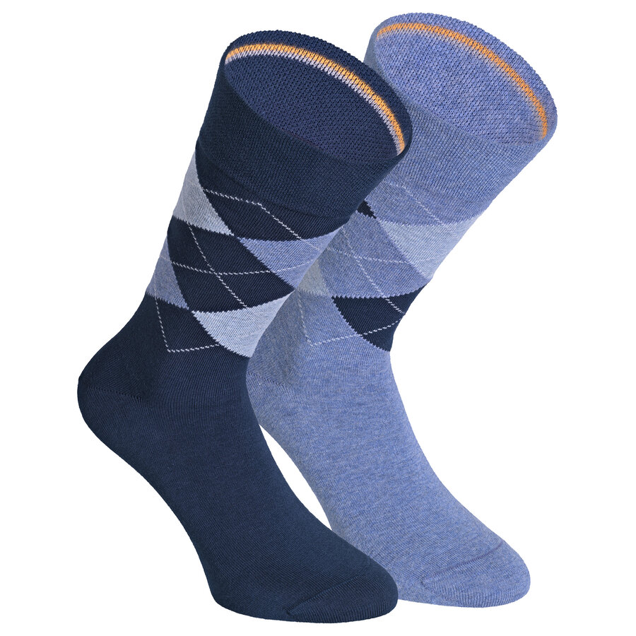 Herrensocken Argyle Karo Muster Camano ohne Gummidruck blau-mix