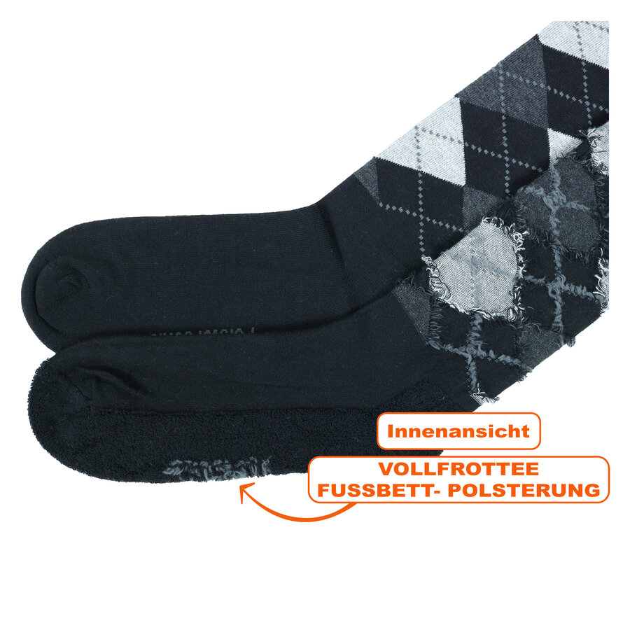 Reit-Kniestrümpfe Polstersohle kariert schwarz-grau - 2
