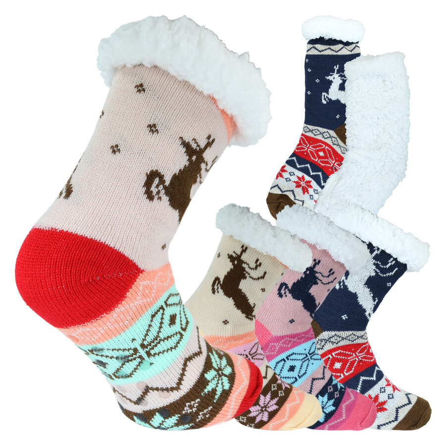 Thermo Hütten-Socken ABS-Noppen Rentier-Motiv