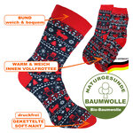 Weihnachtssocken Bio-Baumwolle Rentier- Schneemannmotive Made in Germany rot - 2