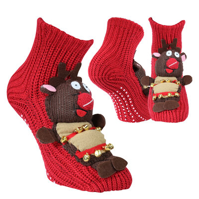 ABS Noppensocken 3D-Wintermotiv Weihnachts-Elch