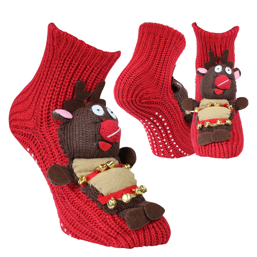 ABS Noppensocken 3D-Wintermotiv Weihnachts-Elch