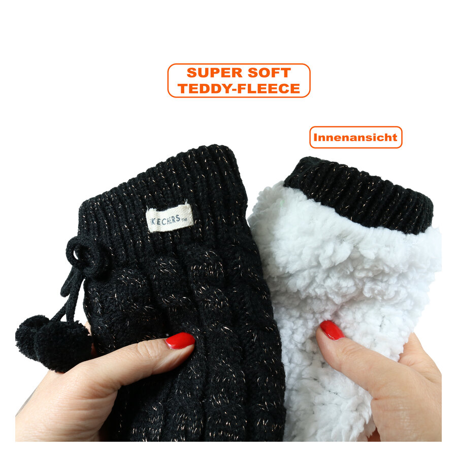 Damen Hütten-Kuschelsocken Glitzer Zierbommel Skechers schwarz - 2