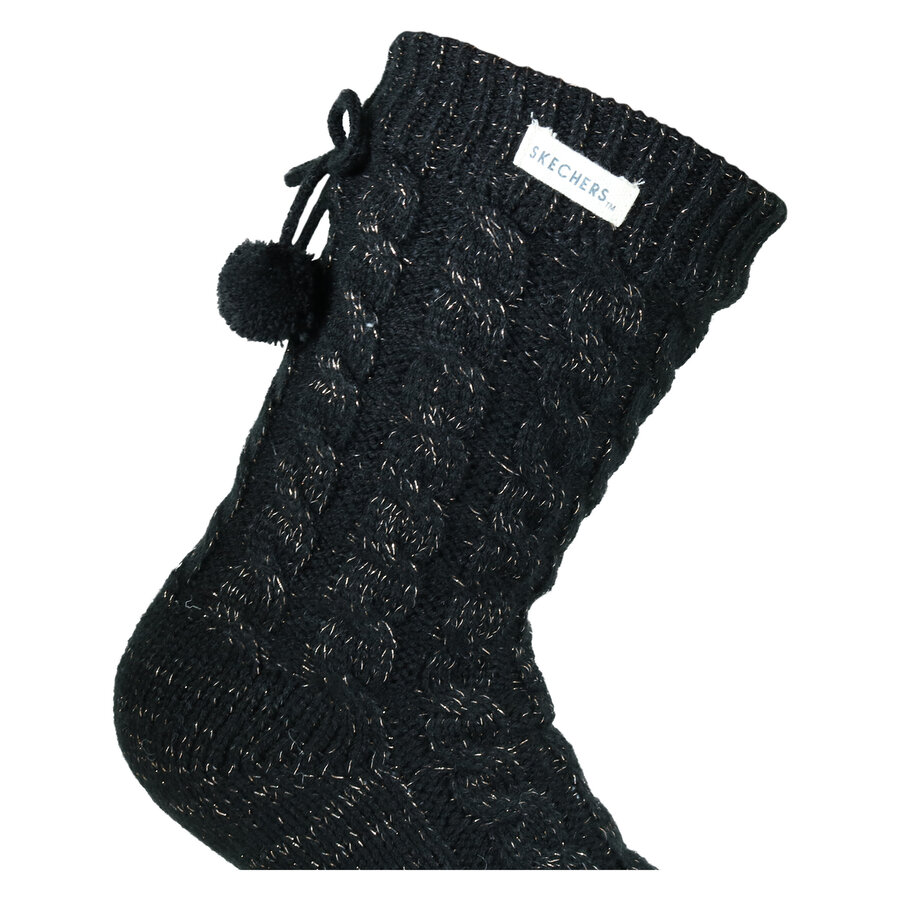 Damen Hütten-Kuschelsocken Glitzer Zierbommel Skechers schwarz - 6