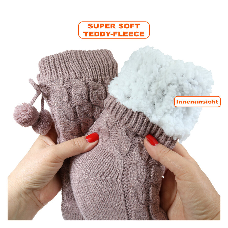 Damen Hütten-Kuschelsocken Glitzer Zierbommel Skechers altrosa - 2